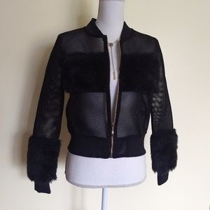 Fashion Nova faux fur black mesh jacket
